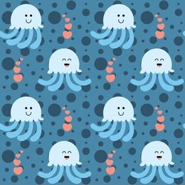 seamless repeat pattern with happy jellyfish