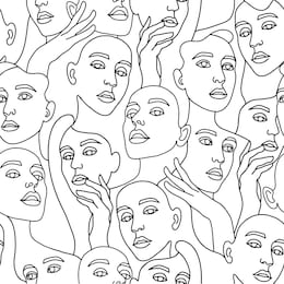 line art seamless pattern with female portraits on a white background. one line style endless wallpaper. suitable for prints on clothes and on textiles. hand drawn minimalistic womans. 
