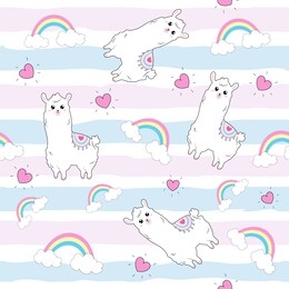 cute illustration with a llama.stylish combination of flowers, seamless pattern. kawaii style.