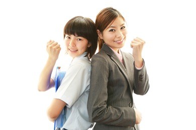 smiling teen girl with teacher 