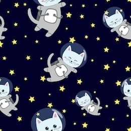 cute cat astronaut pattern on space background