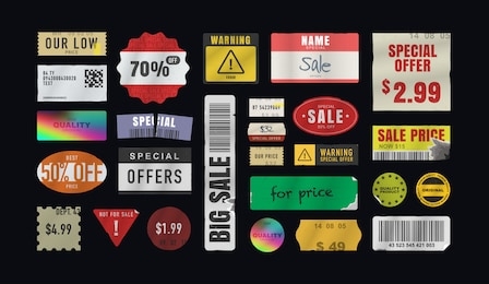 price stickers. peeled paper stickers. price tag. vector illustration