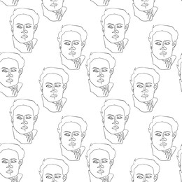 seamless pattern with outline silhouette of woman portrait with long hair. modern avant- garde poster. one continuous line drawing. trendy minimalistic faces. 