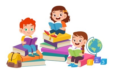 happy cute kids boy and girl read book together