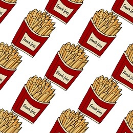 fried potatoes. seamless pattern. hand drawn vector illustration.  french fries. doodles or cartoon style.