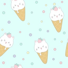 seamless pattern. cute kittens in ice cream cones. 