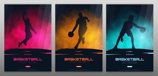 set of basketball banners with players. modern sports posters design