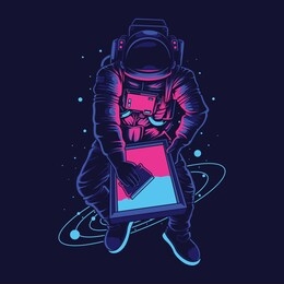 astronaut screen printer illustration and tshirt design