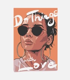 typography slogan with tan girl in sunglasses illustration