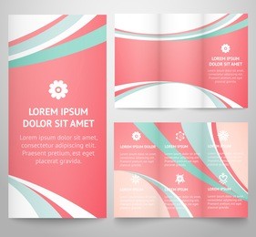 professional three fold business flyer template, corporate brochure or cover design, for publishing, print. vector illustration for pretty feminine design. tri-fold pink layout with blue wave stripes