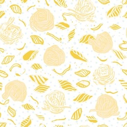 vector noodle pasta pattern. homemade delicious hand drawn noodle pattern on spotted background in pastel tones on white background 