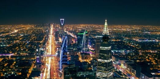 aerial panoramic view of riyadh city at night