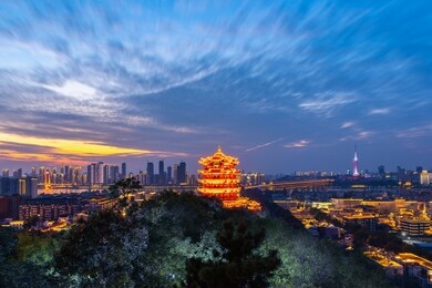 aerial view of  wuhan city .panoramic skyline and buildings beside yangtze river.
