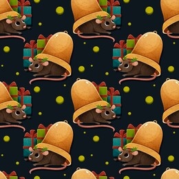 new year christmas rat mouse, seamless pattern	
