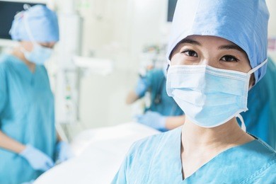 portrait of female surgeon wearing surgical mask in the operating room