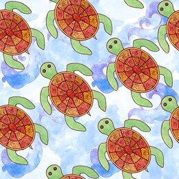 seamless pattern with turtles. seamless watercolor background.