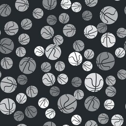 grey basketball ball icon isolated seamless pattern on black background. sport symbol.  vector illustration