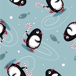 seamless christmas dancing penguins pattern