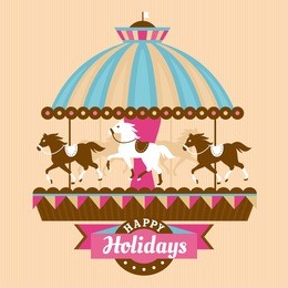 greeting card with merry-go-round vector illustration