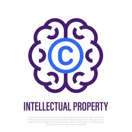 intellectual property thin line icon. brain with copyright symbol. idea protection. vector illustration.
