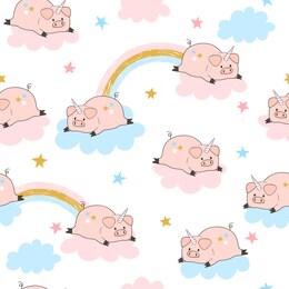 seamless vector cute pig unicorn pattern. baby print.