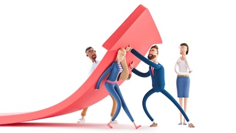 business teamwork concept. 3d illustration.  cartoon characters. change of a direction, planning new strategy.