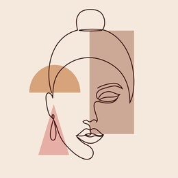abstract poster with minimal woman face.one line drawing style.
