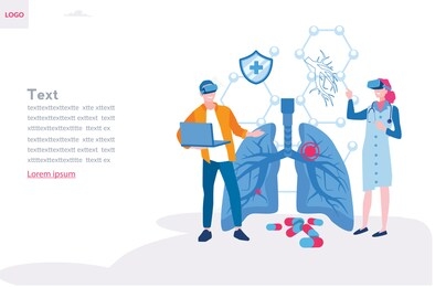 human lungs in virtual reality, vr ar in medicine, projection virtual reality glasses, vector illustration for web banner, infographics, mobile.medicine research therapy health analysis laboratory 