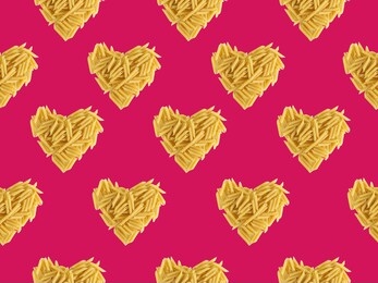 seamless pattern with pasta on a pink background. heart shaped pasta. favorite pasta