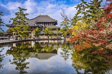 todaiji temple in the fall in nara, japan.