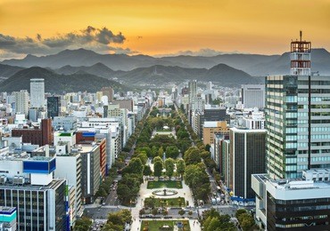 cityscape of sapporo, japan at odori park.