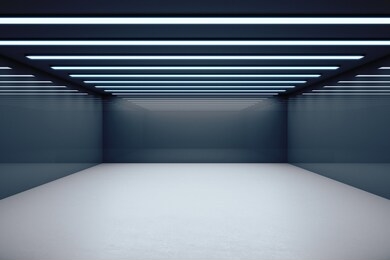 gray exhibition hall interior and wall with copy space. gallery concept. mock up, 3d rendering