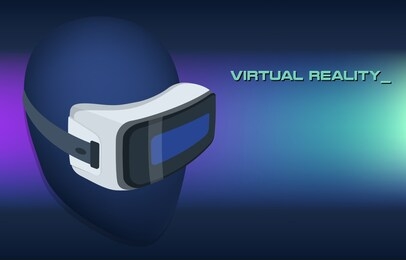 realistic vr glasses poster on vibrant gradient. future technologies poster. vr headsets vector illustration image. virtual reality 3d. game futuristic helmet, digital glasses, device. design concept