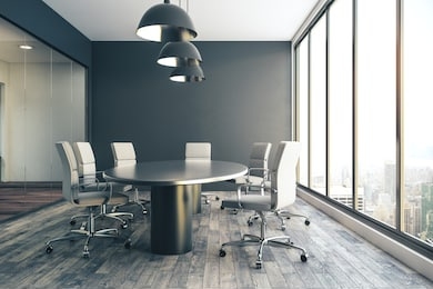 luxury conference room interior with city view and daylight. 3d rendering