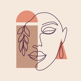 abstract poster with minimal woman face.one line drawing style.