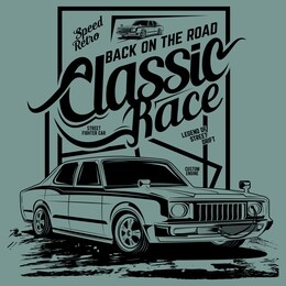 classic race back on the road, illustration of a sports classic car