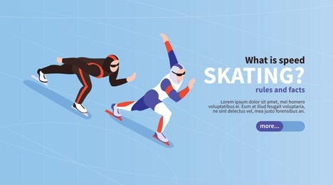 speed skating winter sport isometric landing page horizontal background web banner with two skates race vector illustration