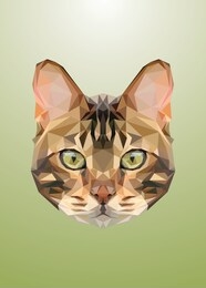 animal low poly symmetrical vector head of a cat in high details. with green color background. eps 10. ideal for illustration, wall decoration or t-shirts.