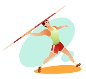 cartoon strong muscular sportsman throwing javelin. sports and gymnastic competition. tournament and championship. track-and-field athletics. international sport games. vector flat cutout illustration
