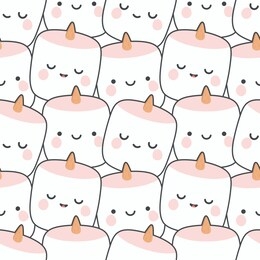 marshmallow cute face character seamless pattern, vector illustration background