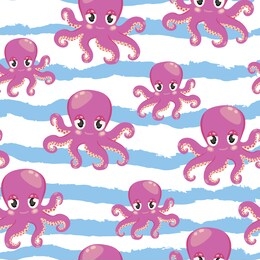 cute character pink octopus animals seamless pattern on white background . concept for print, web design, cards , wallpapers 