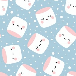 marshmallow cute face character seamless pattern, vector illustration background