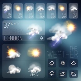 modern weather symbols and interface design. vector illustration.