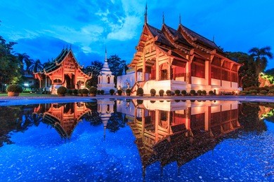 wat phra sing water reflection  chiang mai province asia  thaila