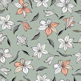 seamless pattern with lily flower on a  background. handmade. vector. print for bed linens, fabric, textiles, wallpaper, greeting cards, wrapping paper,gift box
