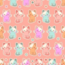 cute kawaii kittens seamless pattern. vector background. it can be used as wallpaper, desktop, card, apparel design, printing, wrapping, fabric or background for your blog, covers and your design.