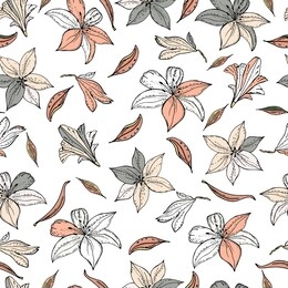 seamless pattern with lily flower on a  background. handmade. vector. print for bed linens, fabric, textiles, wallpaper, greeting cards, wrapping paper,gift box
