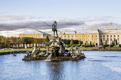 the fountain of neptune in the top park ensemble peterhof