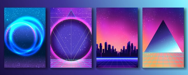 retro futurism flyer set. vector futuristic synth wave illustration. 80s retro poster background. good design for poster, t-shirt  print design and poster background. futuristic vector illustration in