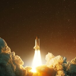 spacecraft takes off into space on the planet mars. journey to the red planet. rocket takes off 